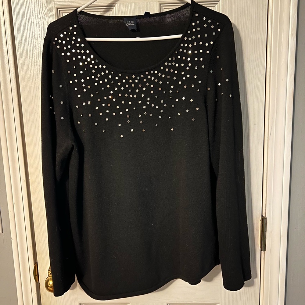 Saks Fifth Avenue Elegant Black Top with Silver Accents